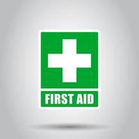 First aid sign icon in flat style. Health, help and medical vector illustration on isolated background. Hospital business concept.