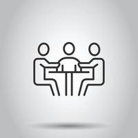 People with table icon in flat style. Teamwork conference vector illustration on white isolated background. Speaker dialog business concept.
