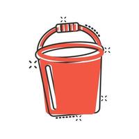 Bucket icon in comic style. Garbage pot cartoon vector illustration on white isolated background. Pail splash effect business concept.