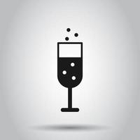 Champagne glass icon in flat style. Alcohol drink vector illustration on isolated background. Cocktail business concept.