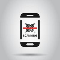 Qr code scan phone icon in flat style. Scanner in smartphone vector illustration on isolated background. Barcode business concept.