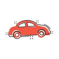 Car icon in comic style. Automobile vehicle cartoon vector illustration on white isolated background. Sedan splash effect business concept.