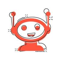 Cute robot chatbot icon in comic style. Bot operator vector cartoon illustration pictogram splash effect.