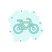 Bicycle sign icon in comic style. Bike vector cartoon illustration on white isolated background. Cycling business concept splash effect.