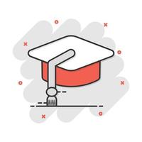 Cartoon education hat icon in comic style. Bachelor cap illustration pictogram. Education sign splash business concept. vector