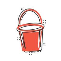 Bucket icon in comic style. Garbage pot cartoon vector illustration on white isolated background. Pail splash effect business concept.