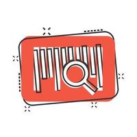 Barcode icon in comic style. Product distribution cartoon vector illustration on white isolated background. Bar code splash effect business concept.