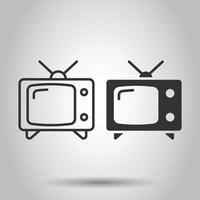 icono de vector de pantalla de tv retro en estilo plano. vieja ilustración de televisión sobre fondo blanco aislado. concepto de negocio de pantalla de televisión.