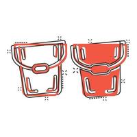 Bucket icon in comic style. Garbage pot cartoon vector illustration on white isolated background. Pail splash effect business concept.