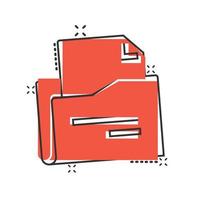 File folder icon in comic style. Documents archive cartoon vector illustration on isolated background. Storage splash effect business concept.