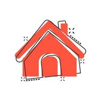 House building icon in comic style. Home apartment vector cartoon illustration pictogram. House dwelling business concept splash effect.