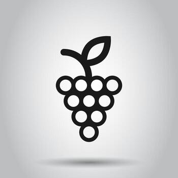 Grape fruits sign icon in flat style. Grapevine vector illustration on isolated background. Wine grapes business concept.