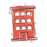 icono de construcción en estilo cómico. ciudad rascacielos apartamento dibujos animados vector ilustración sobre fondo blanco aislado. concepto de negocio de efecto de salpicadura de torre de la ciudad.