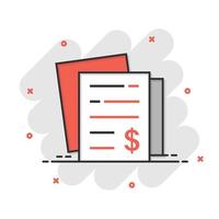 Financial statement icon in comic style. Document cartoon vector illustration on white isolated background. Report splash effect business concept.