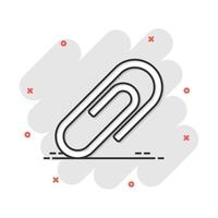 Vector cartoon paper clip attachment icon in comic style. Paperclip concept illustration pictogram. Attach file business splash effect concept.