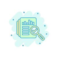 Audit document icon in comic style. Result report vector cartoon illustration on white isolated background. Verification control business concept splash effect.