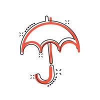 Umbrella icon in comic style. Parasol vector cartoon illustration on white isolated background. Umbel business concept splash effect.