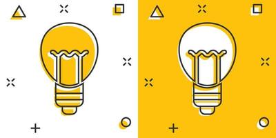 Light bulb icon in comic style. Lightbulb cartoon vector illustration on white isolated background. Energy lamp splash effect sign business concept.