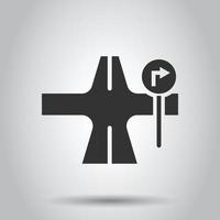 Crossroad icon in flat style. Road direction navigation vector illustration on white isolated background. Locate pin position business concept.