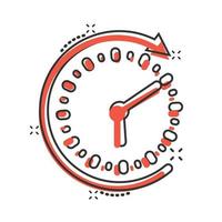 Clock icon in comic style. Watch cartoon vector illustration on white isolated background. Timer splash effect business concept.