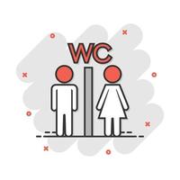 icono de hombre y mujer de dibujos animados vectoriales en estilo cómico. la gente firma el pictograma de ilustración. concepto de efecto de salpicadura de negocio de inodoro wc. vector