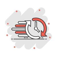 Clock countdown icon in comic style. Time chronometer vector cartoon illustration pictogram. Clock business concept splash effect.