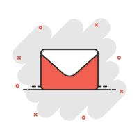 Mail envelope icon in comic style. Receive email letter spam vector cartoon illustration pictogram. Mail communication business concept splash effect.