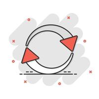 Arrow rotation icon in comic style. Sync action vector cartoon illustration on white isolated background. Refresh button business concept splash effect.