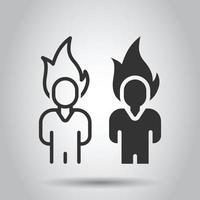 People with flame head icon in flat style. Stress expression vector illustration on white isolated background. Health problem business concept.