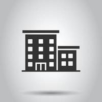 Building icon in flat style. Town skyscraper apartment vector illustration on white isolated background. City tower business concept.