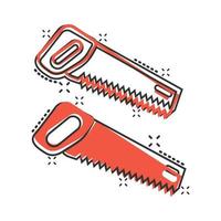 Saw blade icon in comic style. Working tools cartoon vector illustration on white isolated background. Hammer splash effect business concept.