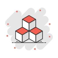 Vector cartoon blockchain technology icon in comic style. Cryptography cube block concept illustration pictogram. Blockchain algorithm business splash effect concept.