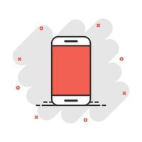 Smartphone icon in comic style. Phone handset vector cartoon illustration pictogram. Smartphone business concept splash effect.