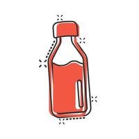 Bottle milk icon in comic style. Flask cartoon vector illustration on white isolated background. Drink container splash effect business concept.