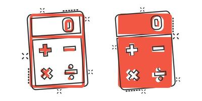 Calculator icon in comic style. Calculate cartoon vector illustration on white isolated background. Calculation splash effect business concept.