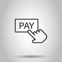 Pay shop icon in flat style. Finger cursor vector illustration on isolated background. Click button business concept.