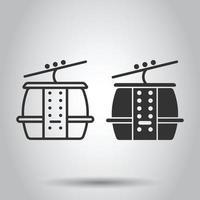 Cable car icon in flat style. Elevator cabin vector illustration on white isolated background. Cableway business concept.