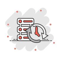 Data center icon in comic style. Clock vector cartoon illustration on white isolated background. Watch business concept splash effect.