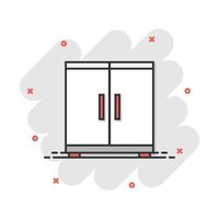 Vector cartoon cupboard icon in comic style. Furniture sign illustration pictogram. Cabinet business splash effect concept.