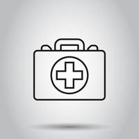 First aid kit icon in flat style. Health, help and medical diagnostics vector illustration on isolated background. Doctor bag business concept.