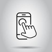 Hand touch smartphone icon in flat style. Phone finger vector illustration on isolated background. Cursor touchscreen business concept.