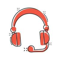 Helpdesk icon in comic style. Headphone cartoon vector illustration on white isolated background. Chat operator splash effect business concept.