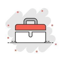 Briefcase sign icon in comic style. Suitcase vector cartoon illustration on white isolated background. Baggage business concept splash effect.