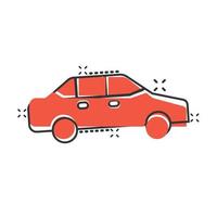 Car icon in comic style. Automobile vehicle cartoon vector illustration on white isolated background. Sedan splash effect business concept.