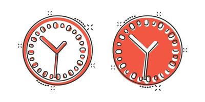 icono de reloj en estilo cómico. ver ilustración de vector de dibujos animados sobre fondo blanco aislado. concepto de negocio de efecto de salpicadura de temporizador.