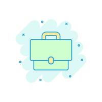 Briefcase sign icon in comic style. Suitcase vector cartoon illustration on white isolated background. Baggage business concept splash effect.