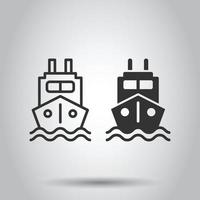 Tourism ship icon in flat style. Fishing boat vector illustration on white isolated background. Tanker destination business concept.