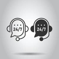 Helpdesk 24 7 icon in flat style. Headphone vector illustration on white isolated background. Chat operator business concept.