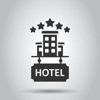 Hotel 5 stars sign icon in flat style. Inn building vector illustration on white isolated background. Hostel room business concept.