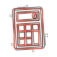 Calculator icon in comic style. Calculate cartoon vector illustration on white isolated background. Calculation splash effect business concept.